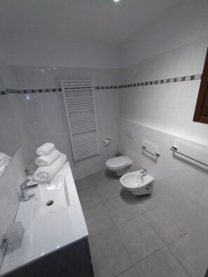 Shower, hair dryer, bidet, toilet paper
