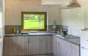 Fridge, stovetop, dishwasher, cookware/dishes/utensils
