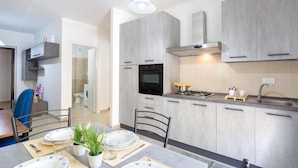 A modern kitchen with grey cabinets, a built-in oven, and a gas stove. - Awesome apartment in Caulonia Marina with WiFi (Caulonia Marina)