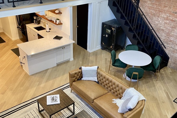 View of main living room from the little loft.