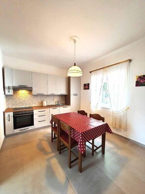 Fridge, oven, stovetop, cookware/dishes/utensils