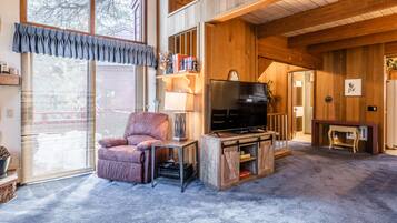 Una televisión, una chimenea