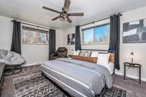 3 bedrooms, memory-foam beds, blackout curtains, iron/ironing board