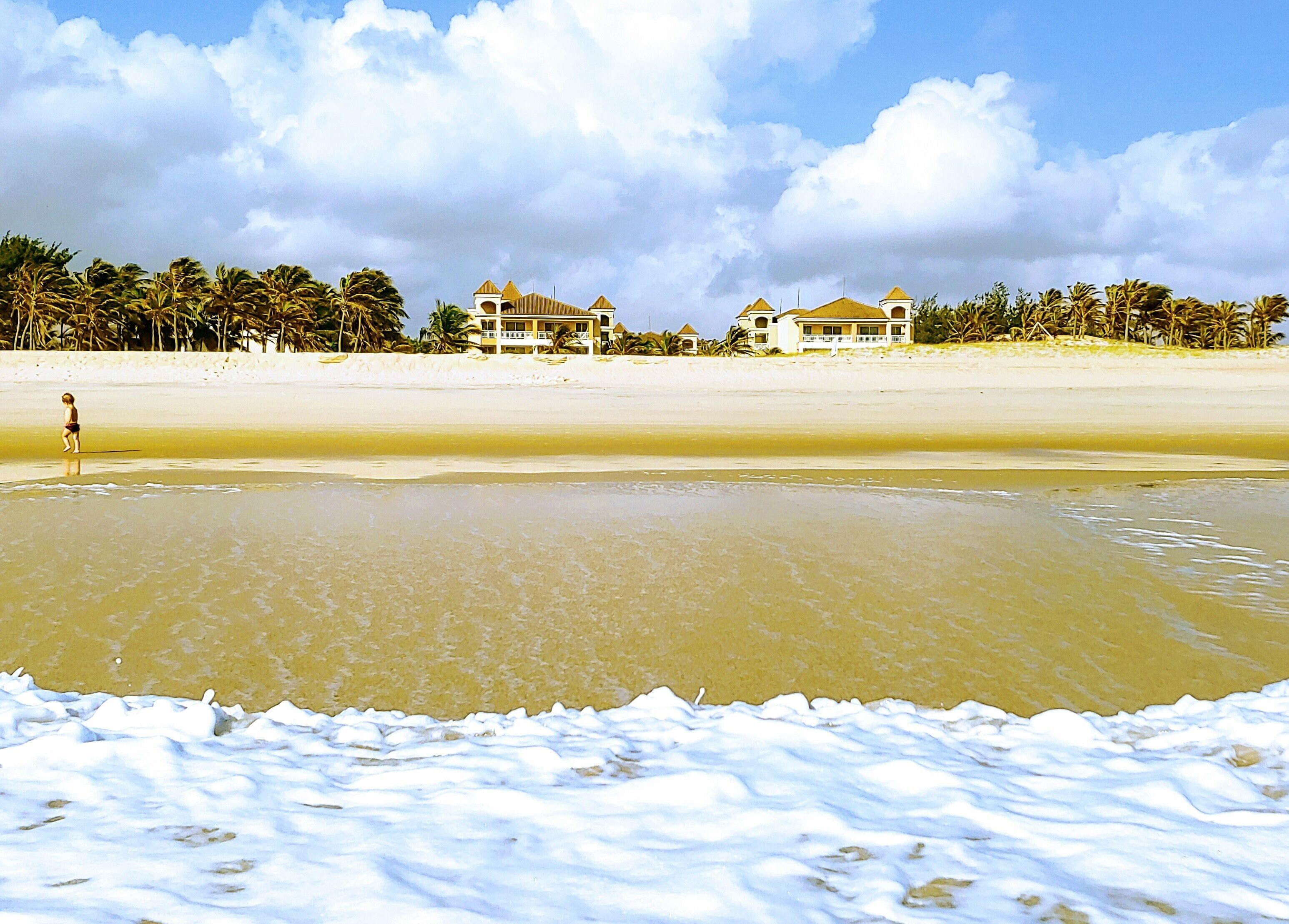 On the beach, white sand, free beach cabanas, sun loungers
