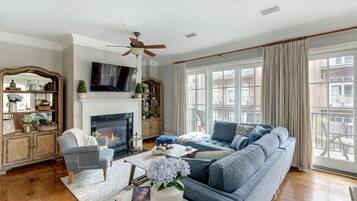 TV, fireplace, offices