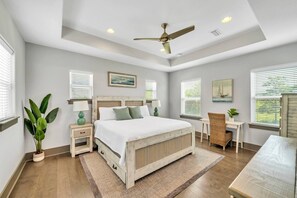 4 bedrooms, desk, iron/ironing board, travel cot