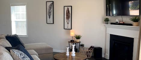 Smart-TV, Kamin, Streaming-Dienste, Stereoanlage