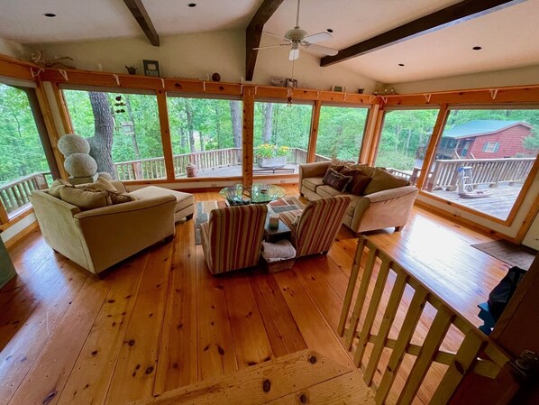 Smart TV, fireplace, video games, DVD player