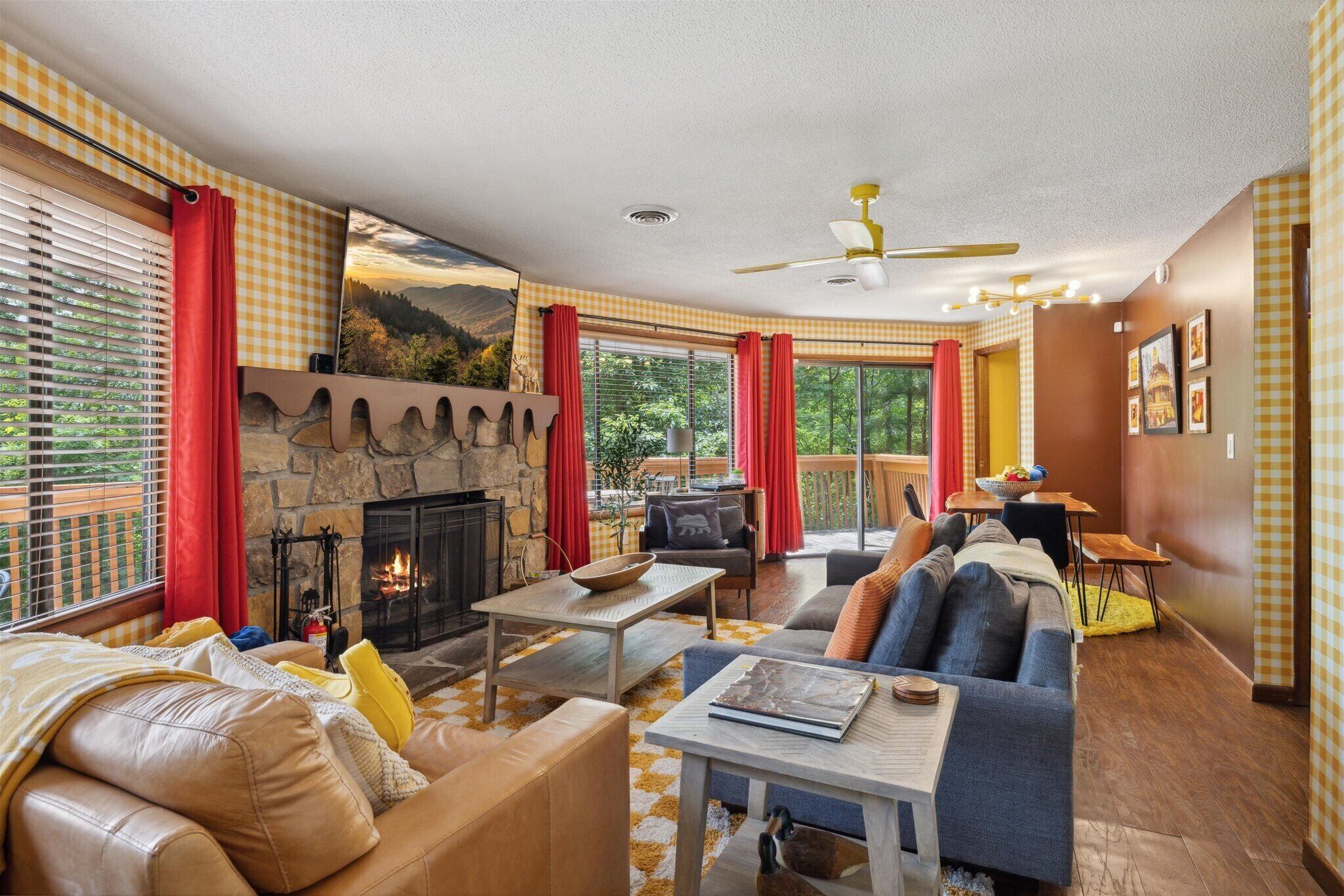 Smart TV, fireplace, video games, books