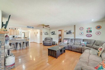 Plenty of seating in our large living room. The couch folds out to make a bed.