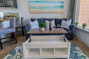 Smart TV, fireplace, DVD player, books