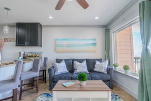 Smart TV, fireplace, DVD player, books