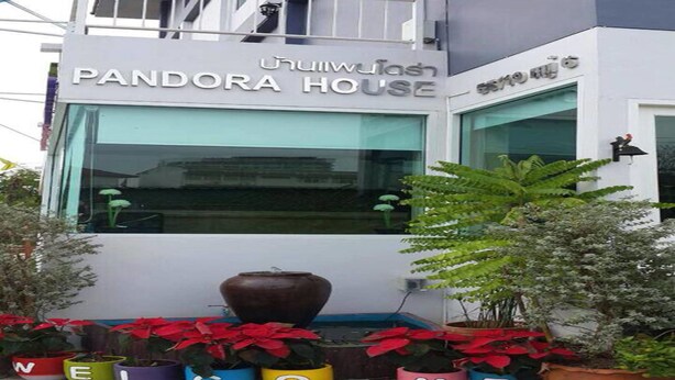 The exterior of the Pandora House, featuring a modern design with large windows and potted plants in front. - Pandora House Pattaya (Pattaya)