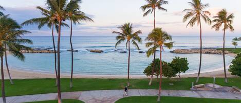 On the beach, sun-loungers, beach towels