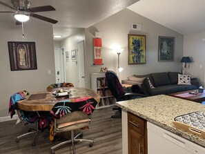 Smart TV, fireplace, DVD player, books