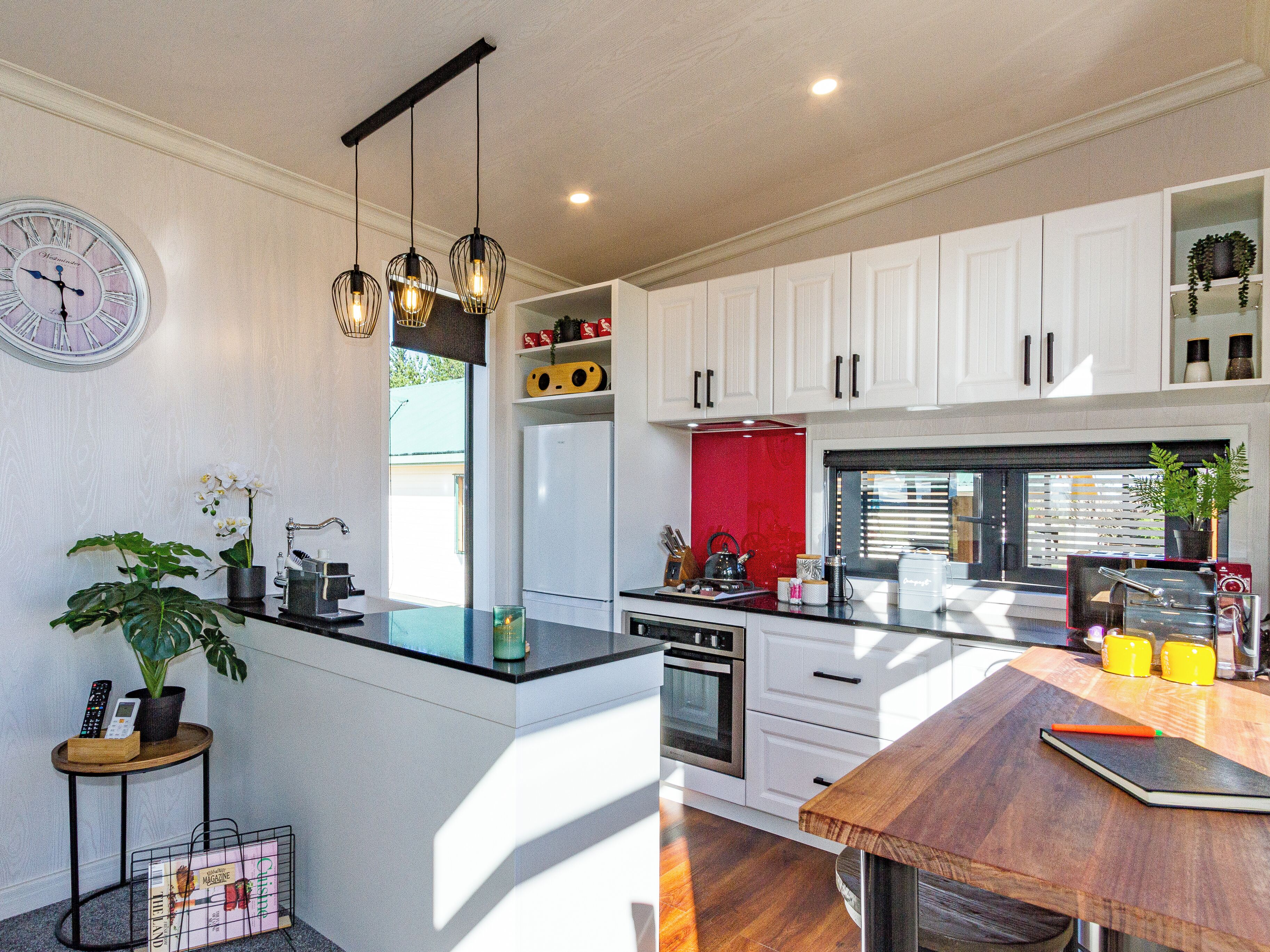 Fridge, microwave, coffee/tea maker, toaster