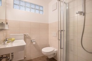 Shower, hair dryer, towels - Apartment 'Unterhauserhof A' with Mountain View, Wi-Fi, Balcony & Garden (Mitterolang)