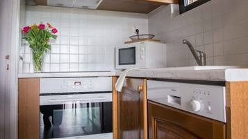 Fridge, microwave, oven, dishwasher
