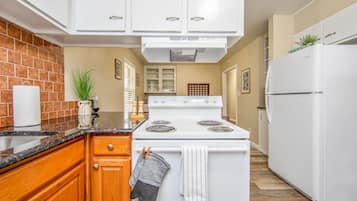 Microwave, coffee/tea maker, cookware/dishes/utensils