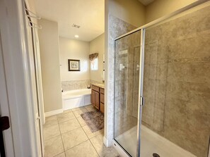 Combined shower/tub, hair dryer