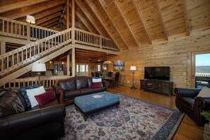 TV, caminetto, libri