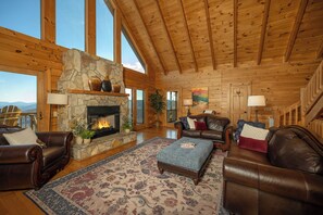 TV, caminetto, libri