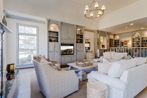 Smart TV, fireplace, video games, DVD player
