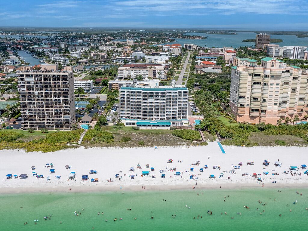 On the beach, sun loungers