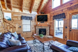 Televisión, chimenea, reproductor de DVD