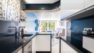 Fridge, microwave, oven, dishwasher