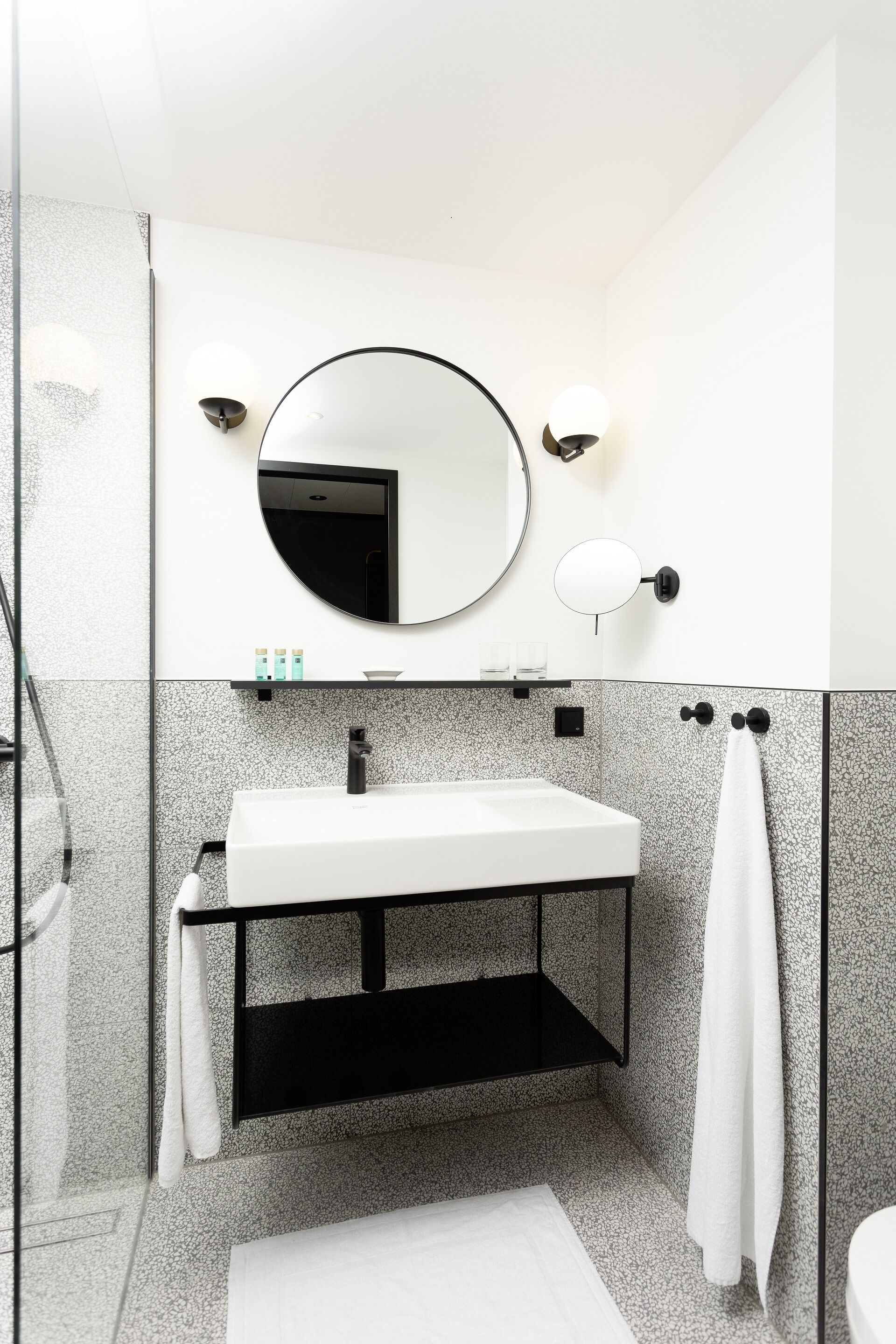 junior double room | bathroom | shower, rainfall showerhead, hair dryer, towels