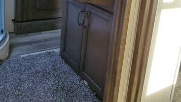 Shower, towels, soap, shampoo