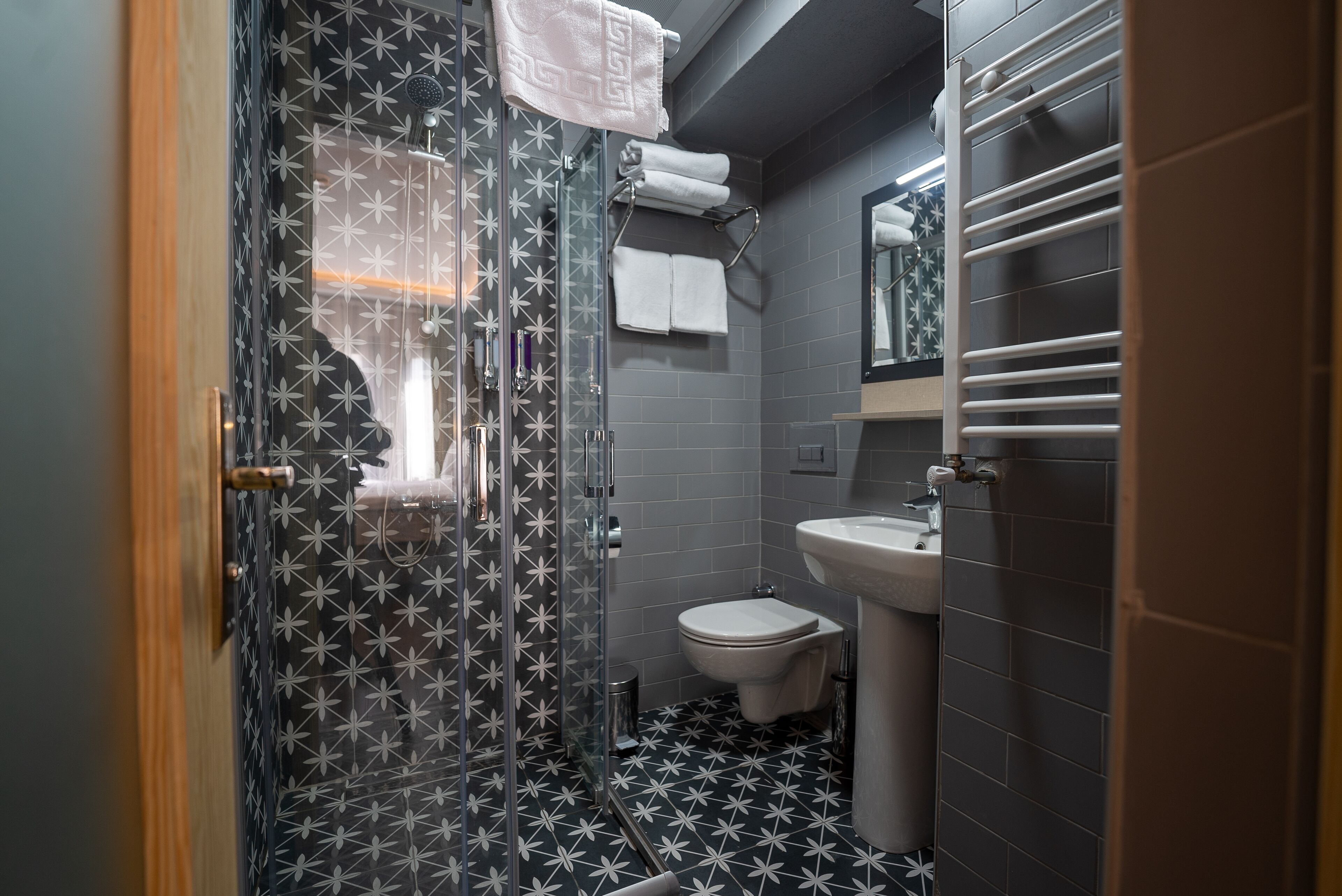 free toiletries, hair dryer, slippers, towels