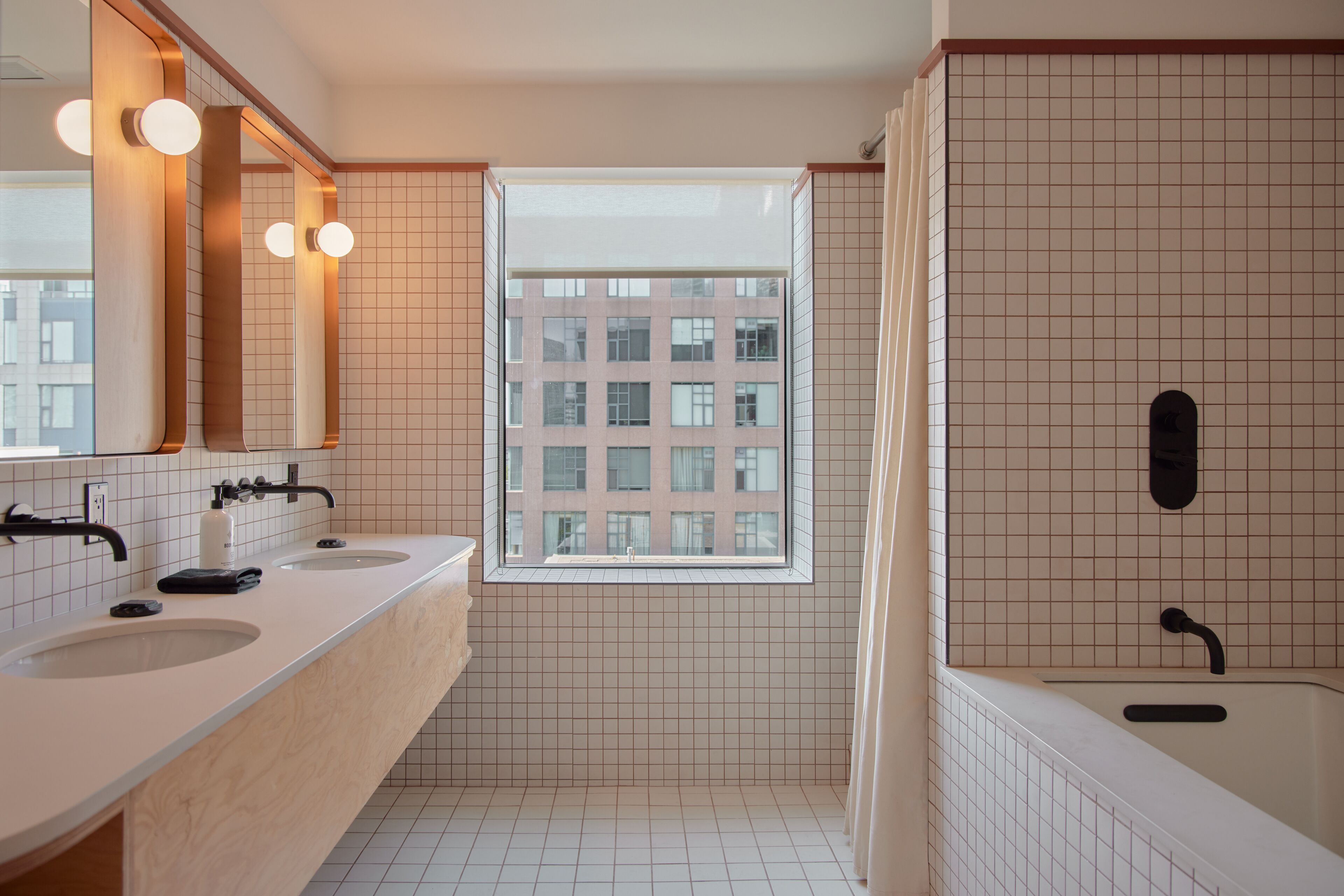 suite (ace) | bathroom | designer toiletries, hair dryer, bathrobes, towels