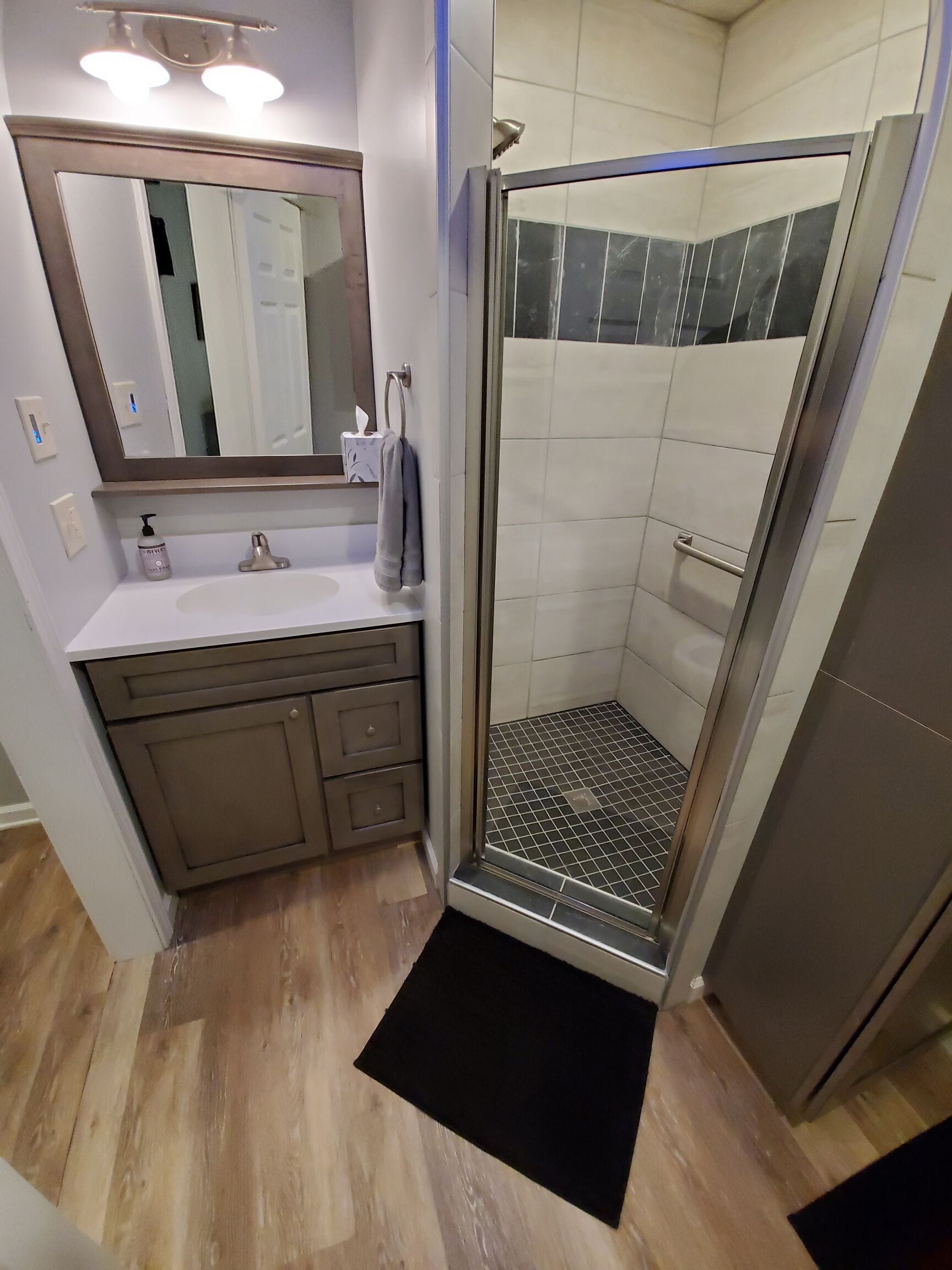 Regadera, secadora de cabello, toallas, jabón 