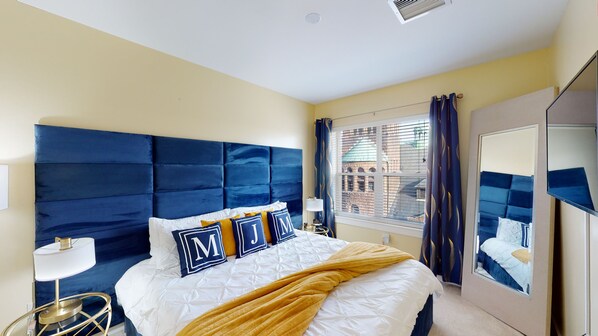 1 bedroom, desk, iron/ironing board, travel cot