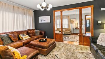 Smart TV, fireplace, video games, table football