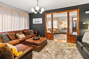 Smart TV, fireplace, video games, foosball