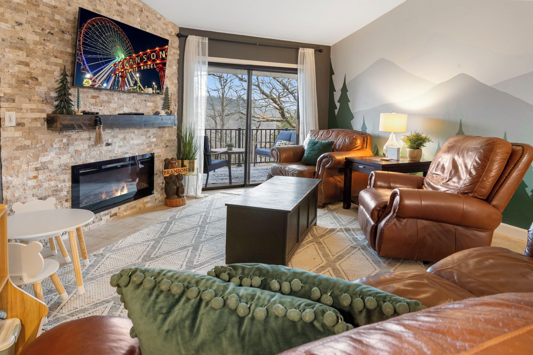 TV connectée, cheminée, livres