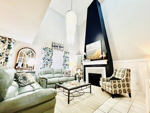 Smart TV, fireplace, stereo, offices