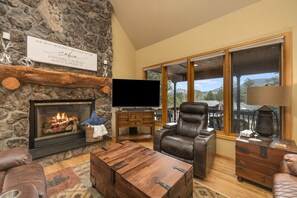 Smart TV, fireplace, video games, books