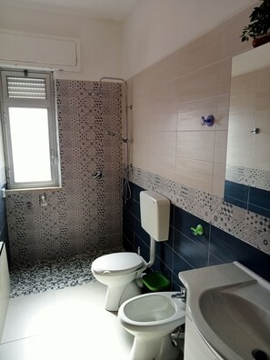 Dusche, Haartrockner, Bidet, Handtücher