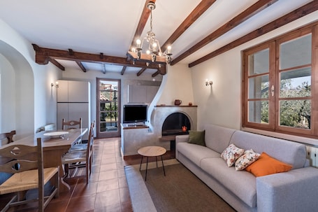 TV, fireplace. Charming Villa 'Casa degli Ulivi' with Private Terrace, Garden & Wi-Fi