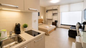 City studio | Hypoallergeen beddengoed, een minibar, individueel gedecoreerd