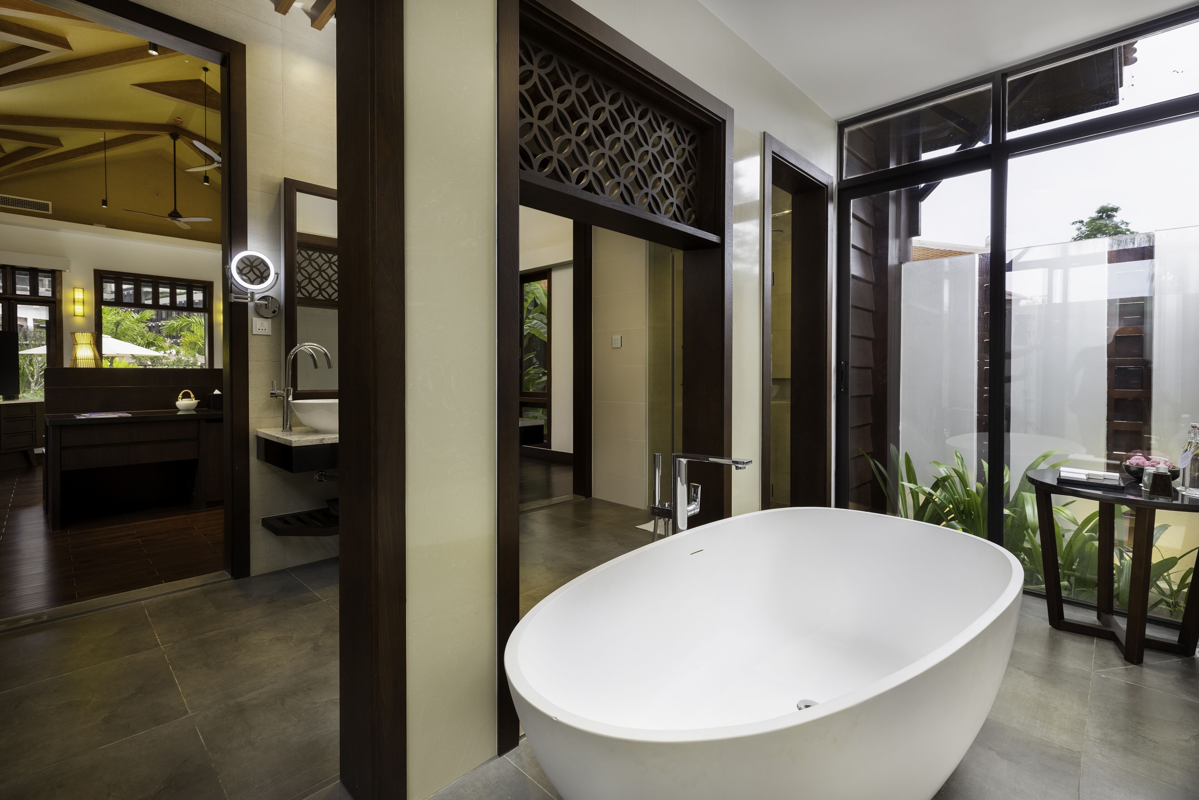 khmer pool villa | bathroom | separate bathtub and shower, hydromassage showerhead, free toiletries