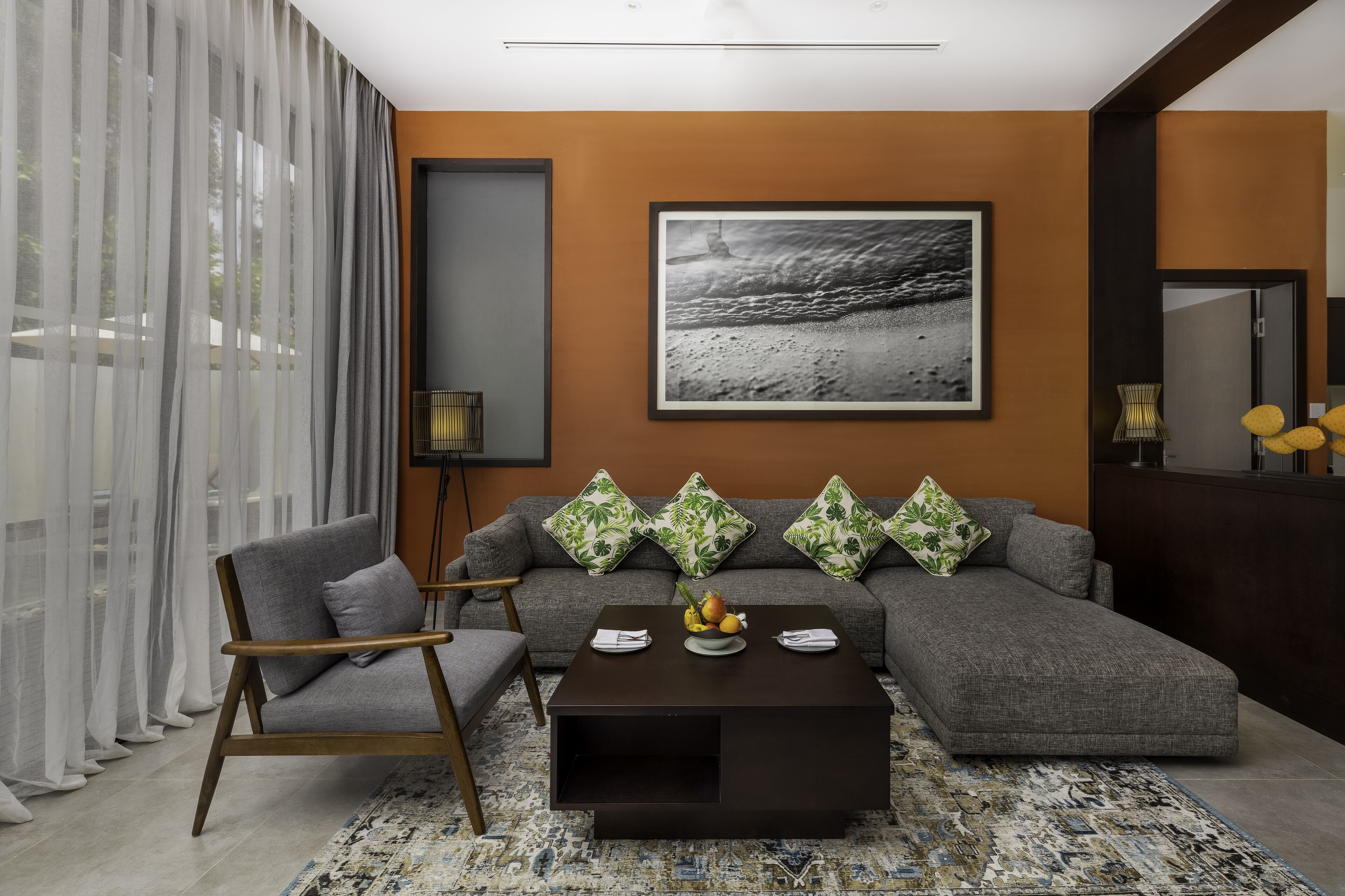 two bedroom pool villa | living area | 64-inch led tv with cable channels, tv, ipod dock