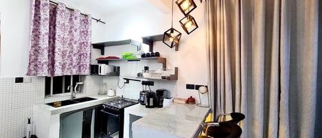 Fridge, microwave, oven, dishwasher