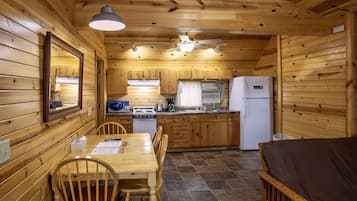 Cabin, 2 Bedrooms | Private kitchen | Full-size fridge, microwave, oven, stovetop