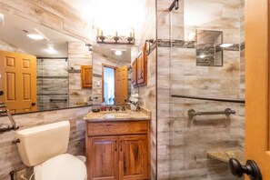 Combined shower/bathtub, hair dryer, toilet paper - Your Luxe Winter Ski Getaway at Seven Springs Resort- Free Shuttle! (Champion)