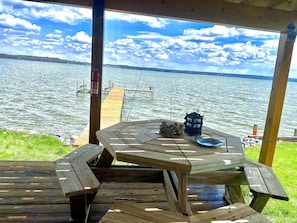 Outdoor dining - Finger Lakes Spectacular Cayuga Water Front Private & Super Clean! Best Location (Seneca Falls)
